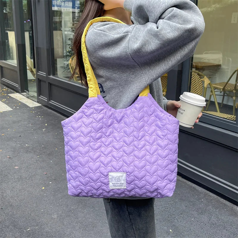 Quilted Love Women's Large Capacity Shoulder Tote Bag - Solid Color Casual Book Bag