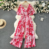 V-Neck Dolman Sleeve Polka Dot High-Waist Wide-Leg Jumpsuit for Women