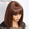 Peruvian Remy Human Hair Short Bob Lace Wig with Bangs, Light Brown (27) Middle Part, Swiss Lace, Realistic Scalp, 4–16 in (10–40 cm)