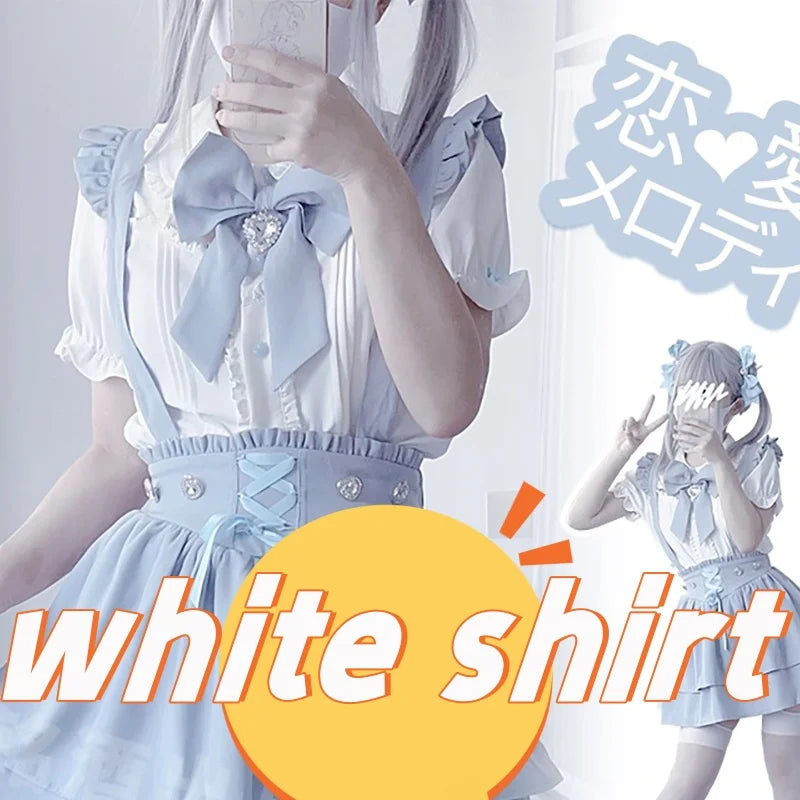 Kawaii Jirai Kei Lolita Y2K Peter Pan Collar Blouse Long Sleeve Cute Japanese-Style Aesthetic Top