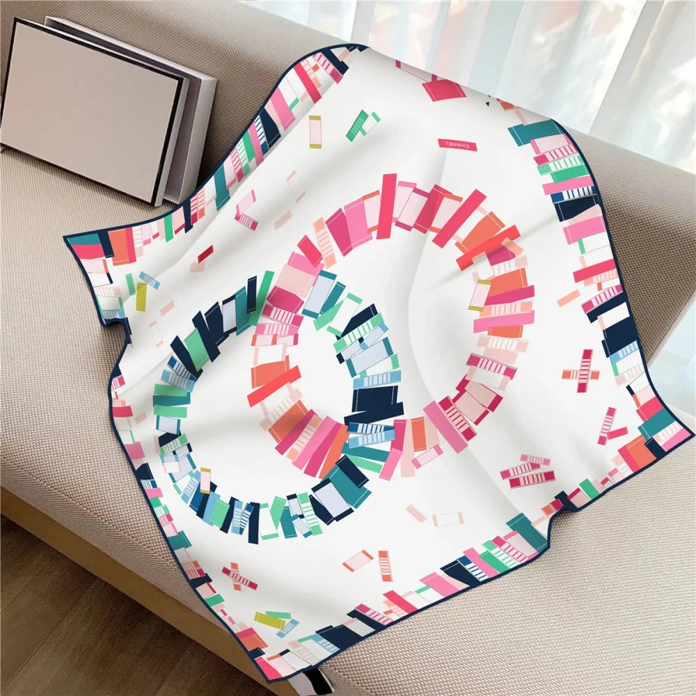 Twill Silk Square Scarf 90 x 90 cm (35.4 in) - Floral & Letter Print Women's Neck Kerchief Wrap