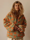 Women’s Sherpa Floral Half-Zip Hoodie — Loose Fit Warm Pullover Sweatshirt (Autumn Winter)
