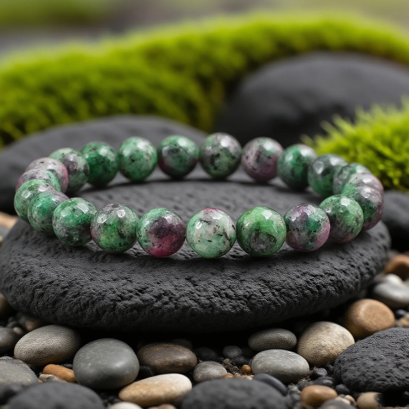 Red & Green Natural Gemstone Strand Bracelet – Unisex Toggle Clasp for Positive Energy, Luck & Wealth
