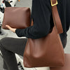 Minimalist Women's Tote Bag, Retro Faux Leather Shoulder Bucket Handbag with PU Lining, Solid