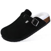 Suede Cork Clogs for Women - Adjustable Buckle Mules with Arch Support, Non-Slip Sandals for Outdoor & Home