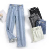 Women's High-Waist Wide-Leg Fleece Jeans — Korean Style Thick Straight Ankle-Length Pants