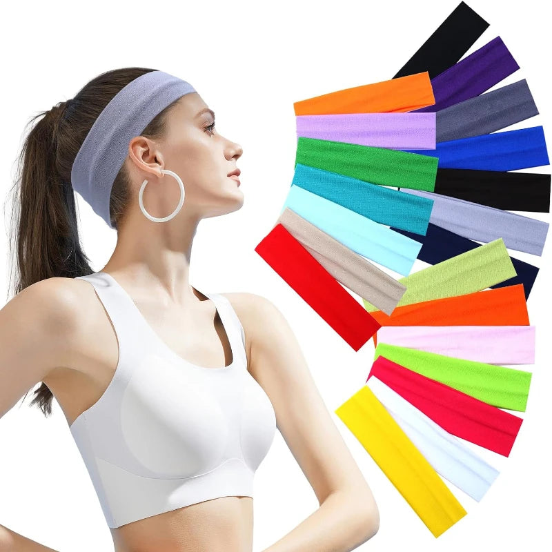 10-Pack Elastic Sports Headbands for Women - Non-Slip Stretchy Candy-Colored Sweatbands for Yoga, Running & Fitness