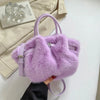 Plush Faux Fur Pleated Bucket Tote — Women's Shoulder & Crossbody Handbag