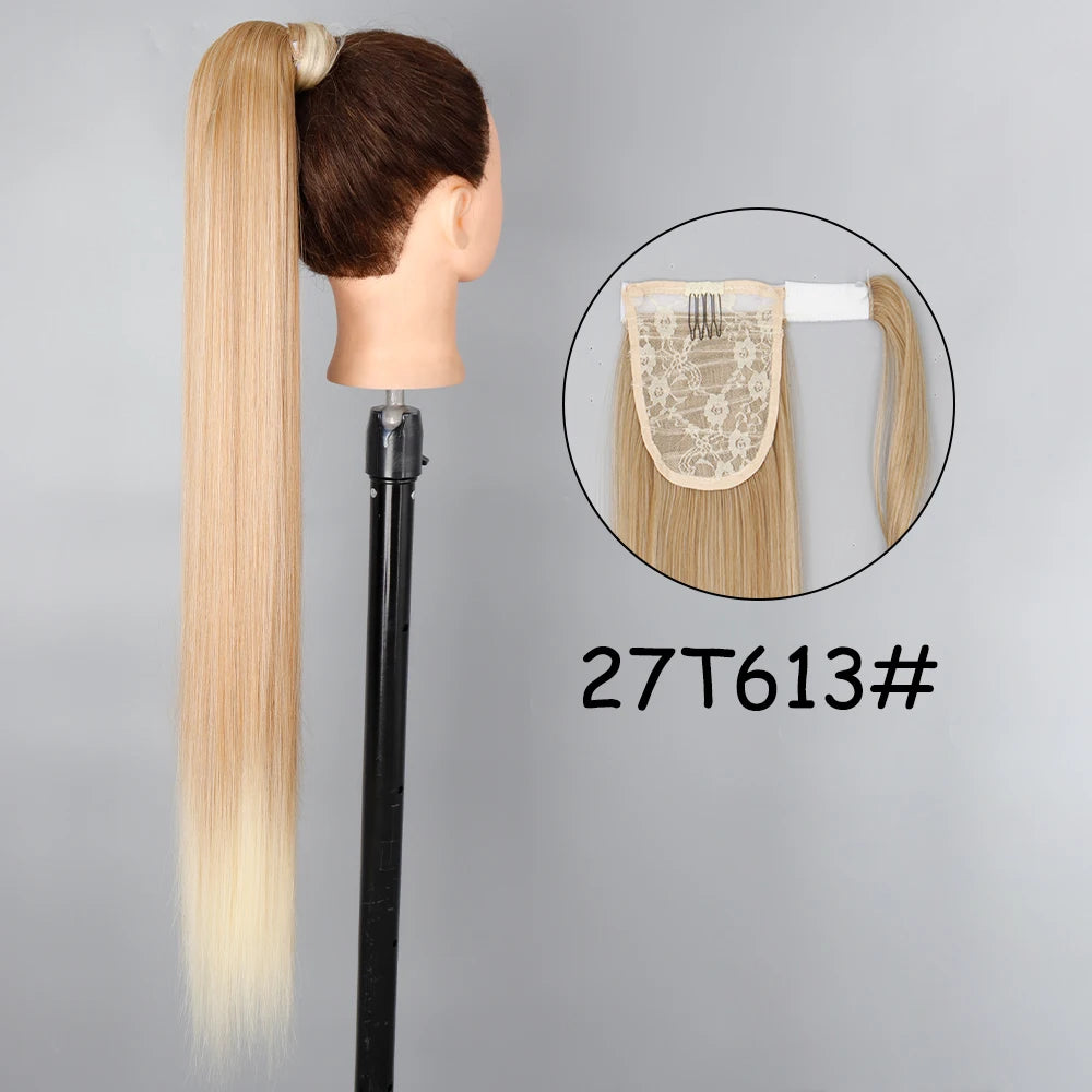 34-Inch (86 cm) Clip-In Synthetic Ponytail Hair Extension — Blonde Wrap-Around Long Straight Hairpiece