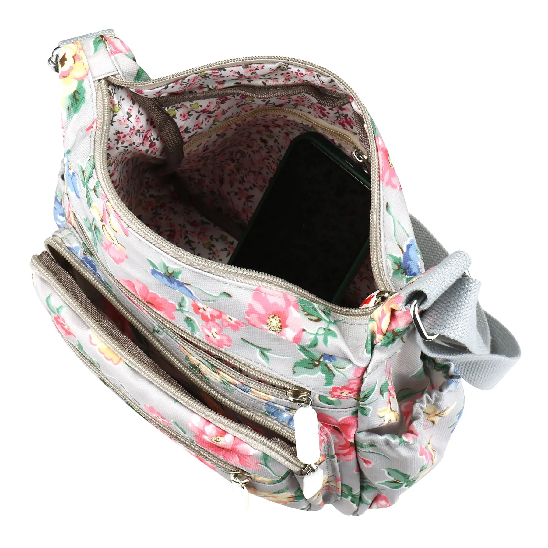 Floral Waterproof Multi-Pocket Crossbody Bag for Women – Casual Shoulder Messenger