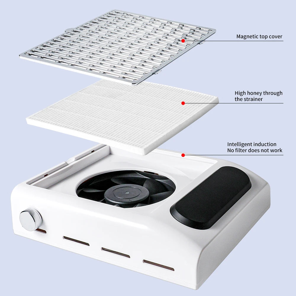 Portable Nail Dust Collector Vacuum for Manicure & Pedicure, Reusable Filter, 3-Speed