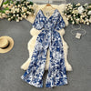 V-Neck Dolman Sleeve Polka Dot High-Waist Wide-Leg Jumpsuit for Women