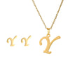 Stainless Steel Alphabet Initial Necklace & Stud Earrings Set – 26 Letter Personalized Jewelry Gift for Women