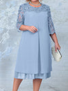 Plus Size Embroidered Patchwork A-Line Summer Dress — Mid-Calf Curvy Wedding & Party Dress