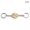 Cute Cat Hug Keychain Pair — Stainless Steel Heart & Round Keyrings for Couples, Bag & Car Pendant