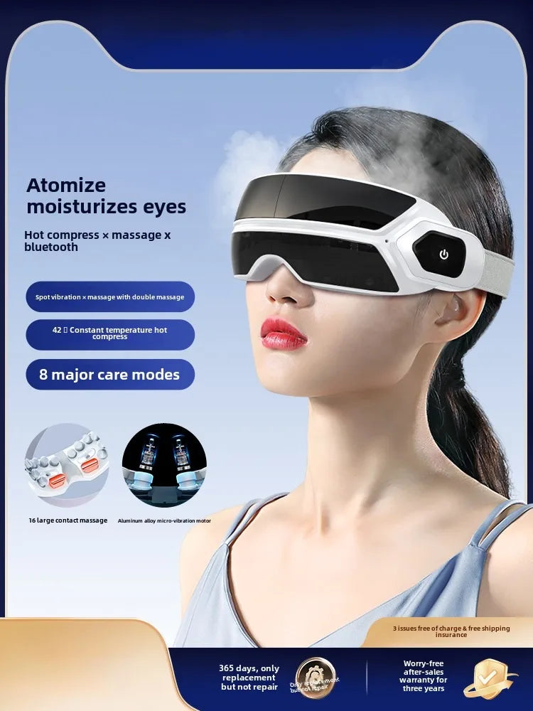 Smart Foldable Atomized Steam Eye Massager with Bone Conduction Bluetooth, Airbag Pressure & Vibration