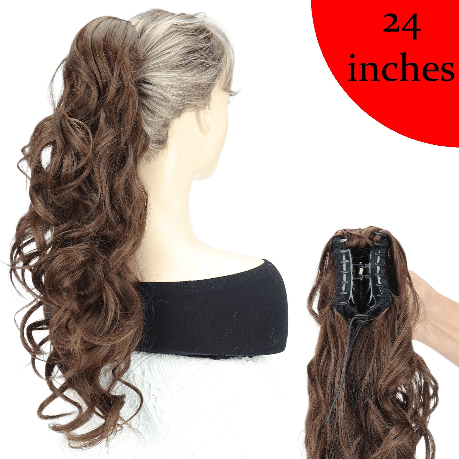 AZQUEEN 18-Inch (45 cm) Clip-In Wavy Ponytail Hair Extension - Heat-Resistant Synthetic, Layered Black/Brown