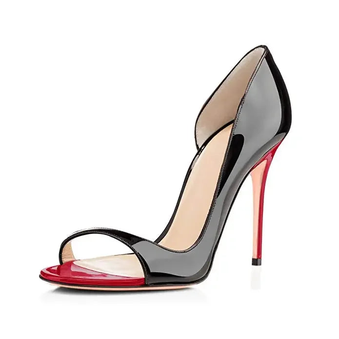Black Patent Leather Peep-Toe Stiletto Pumps with Red Lining, 12 cm (4.7 in) Heel, Plus Size EU 33-46