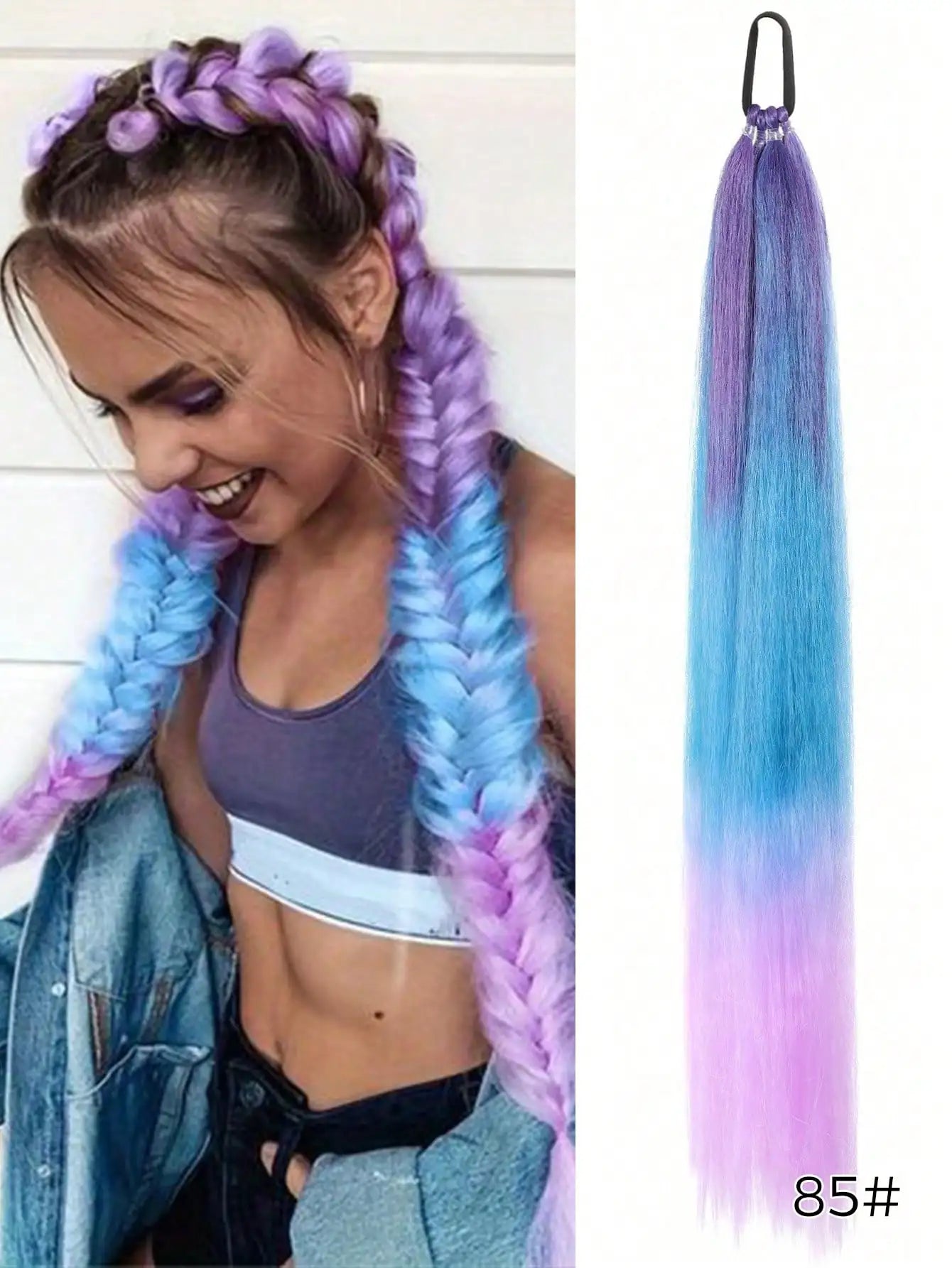 YELOWTIM 28-Inch (70 cm) Synthetic Ponytail Extension with Elastic Band – Straight Braided DIY Hair Piece, Black/Brown