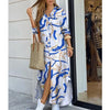 Boho Printed Long Sleeve Shirt Maxi Dress — A-Line Ankle-Length with Single-Breasted Buttons