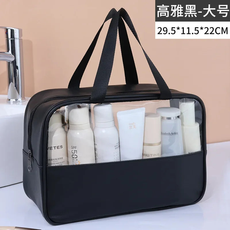 Waterproof Transparent PVC Makeup Bag - Large Travel Cosmetic Organizer with Zipper, 11.8in (30cm)