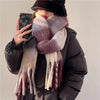 Women's Winter Thick Plaid Pashmina Scarf - Soft Polyester Shawl Wrap, 175+ cm (69+ in) Fuzzy Tassel