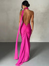 Women's One-Shoulder Backless Ruched Maxi Dress – Adjustable Scarf Loop, Y2K Streetwear Festival Evening Dress
