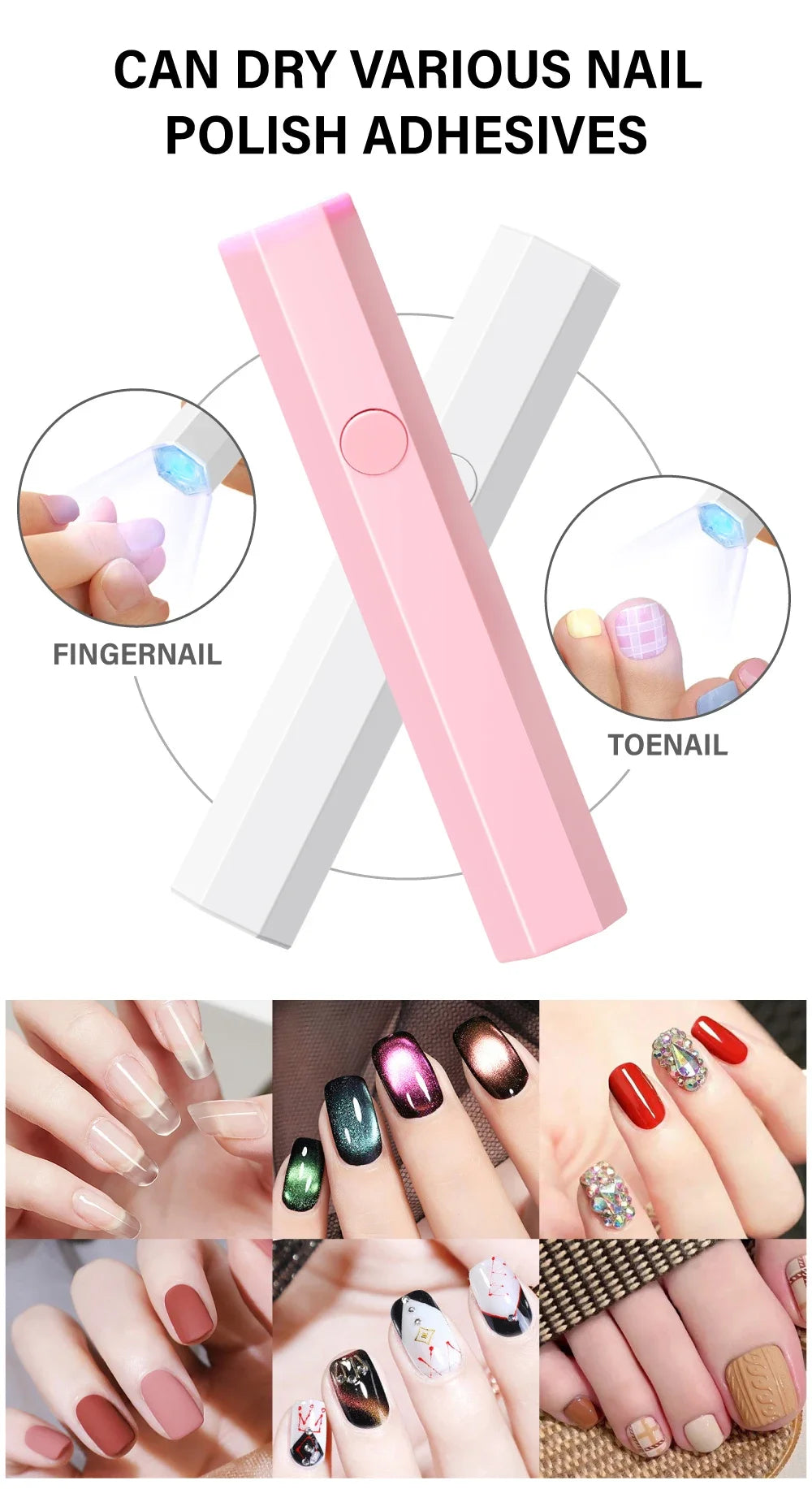 Portable Handheld Mini UV LED Nail Lamp – USB Type-C Rechargeable 3W Gel Polish Dryer for Quick Cure