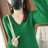 Women's V-Neck Knit Sweater, Cashmere Blend Pullover for Autumn Winter, Loose Fit Solid Jumper