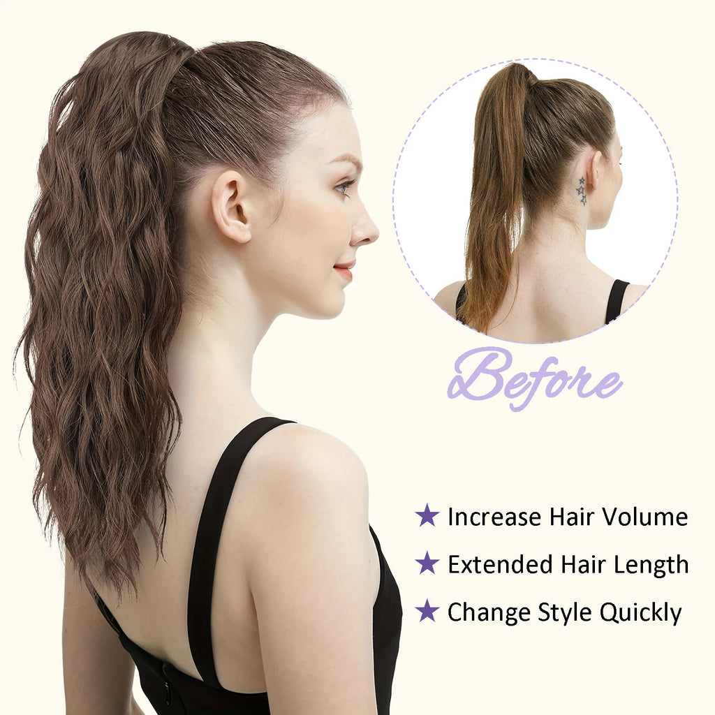 Wavy Drawstring Ponytail Extension 18 in (45 cm) Clip-In Synthetic High-Temp Fiber Hairpiece