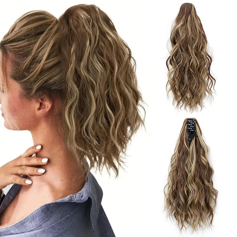 14-Inch (36 cm) Short Curly Clip-In Ponytail Hair Extension Synthetic Claw Clip Hairpiece for Women, Fluffy Blonde or Black