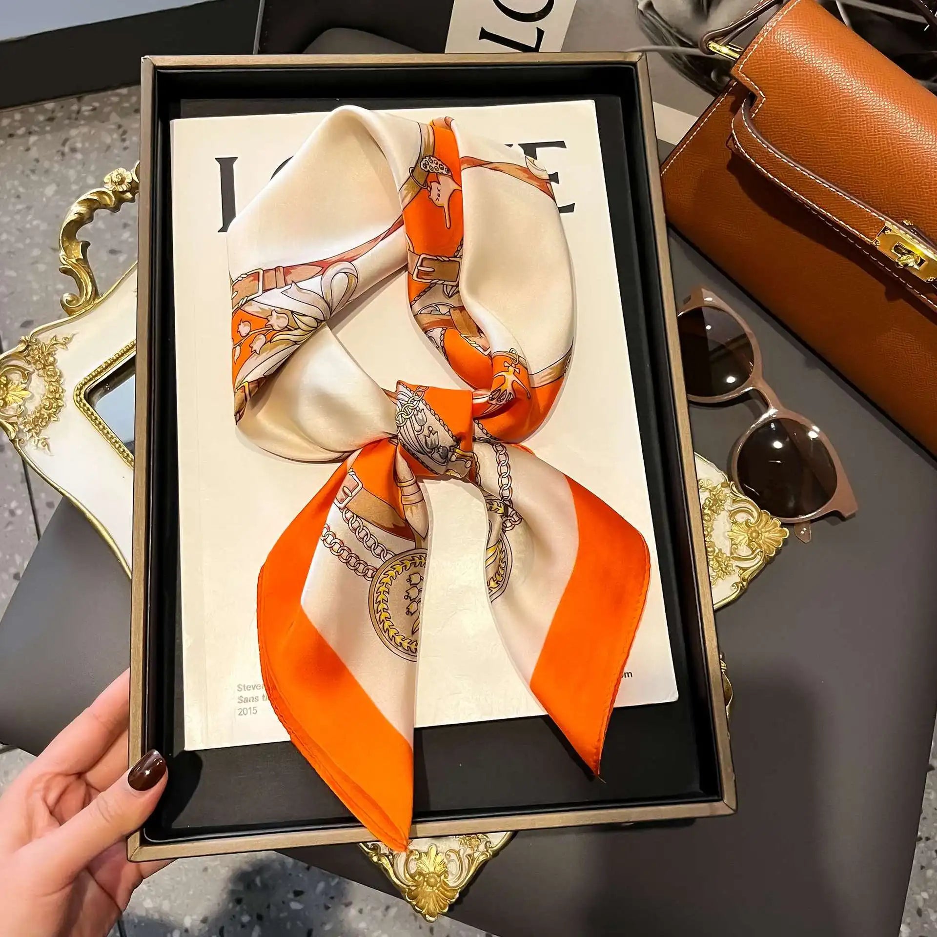 Luxury Horse Print Silk-Feel Square Scarf 70 x 70 cm (27.6 x 27.6 in) – Women's Neck, Hair, Foulard, Bandana