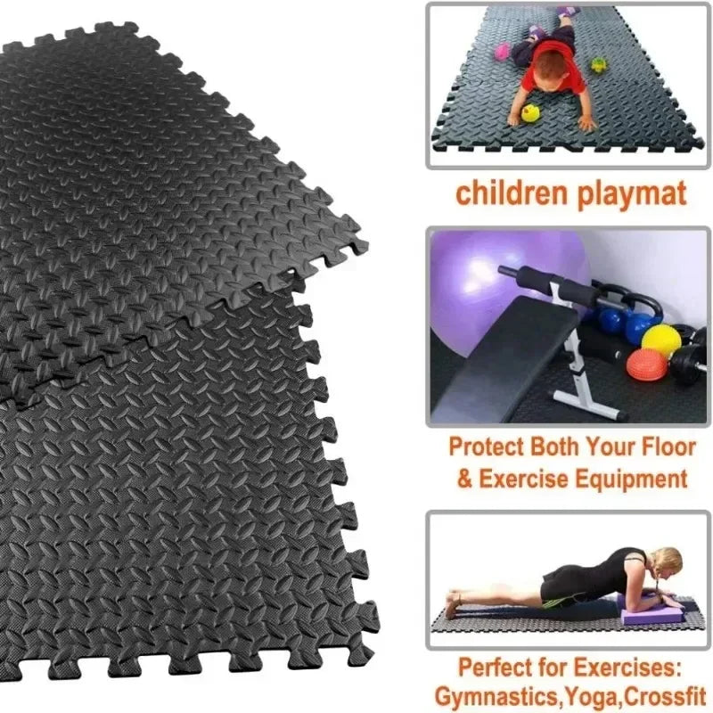 EVA Interlocking Floor Tile 30×30×1 cm (11.8×11.8×0.4 in) Leaf Texture Non-Slip Shock-Absorbing Gym, Yoga & Baby Play Mat