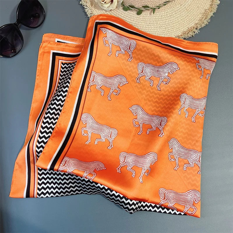 70 x 70 cm (27.6 x 27.6 in) Floral Satin-Look Polyester Square Scarf - Women's Headscarf, Hijab, Hair Band & Wrist Wrap