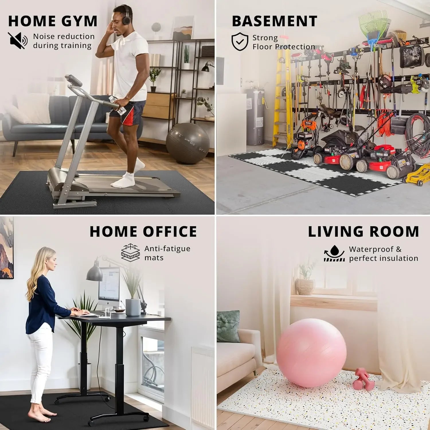 12-Pack EVA Interlocking Foam Floor Tiles 12 x 12 in (30 x 30 cm) 10 mm – Non-Slip Home Gym & Kids Play Mat, Black/Grey