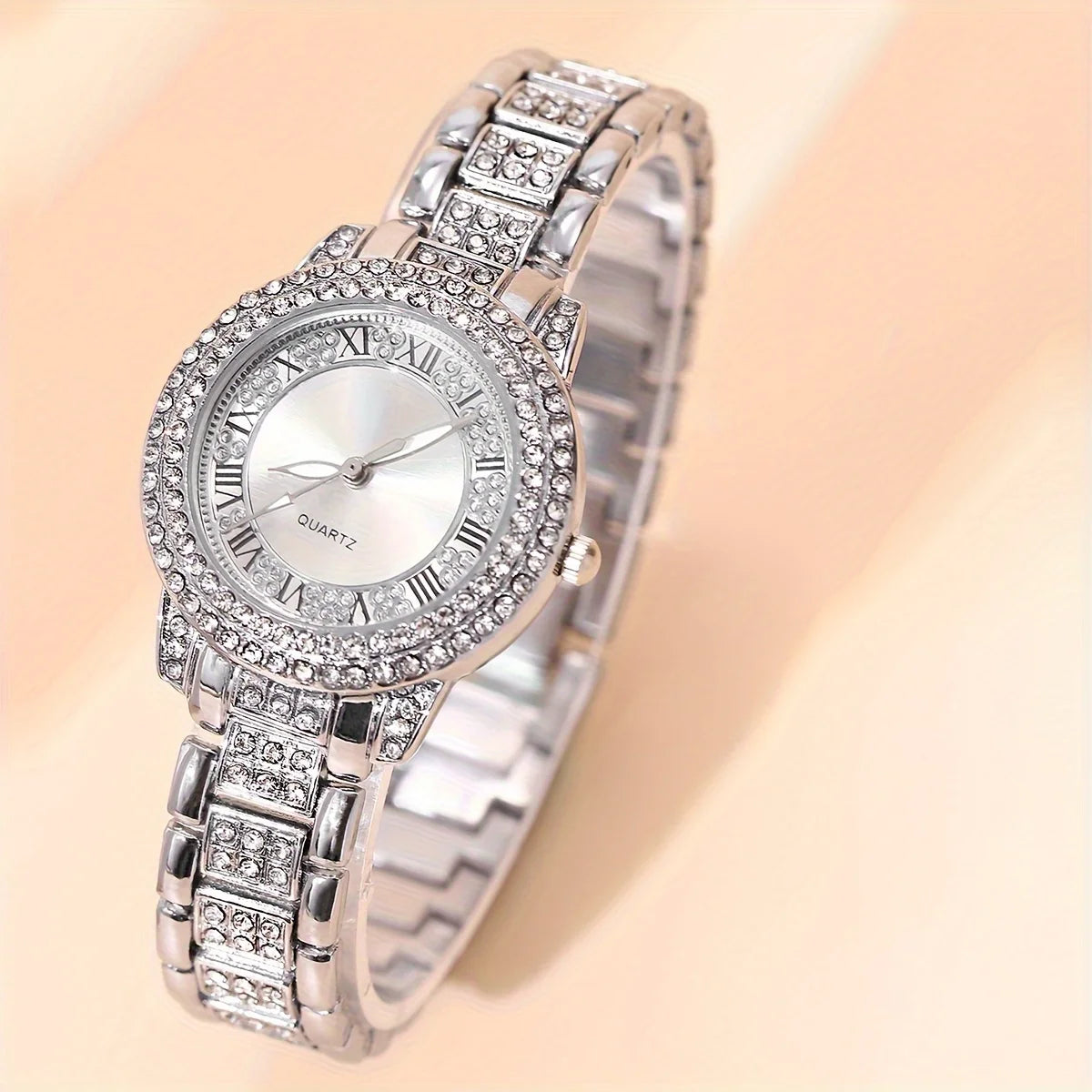 Women's Gold-Tone Rhinestone Quartz Dress Watch Alloy Bracelet Wristwatch