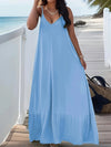 Plus Size European and American  women's cross-border summer new V-neck solid color suspender dress