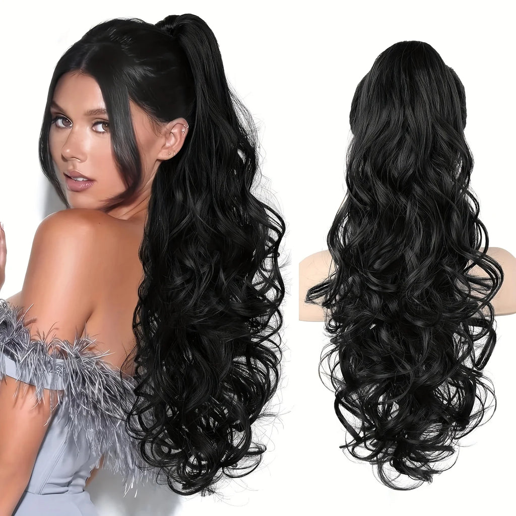 Clip-In Ponytail Extension for Women 22 in (56 cm) Body Wave Curly Claw Clip Synthetic Natural Look