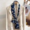 Women's Silk-Feel Printed Long Narrow Scarf 12 x 148 cm (4.7 x 58.3 in) - 50+ Colors | Headband & Shawl