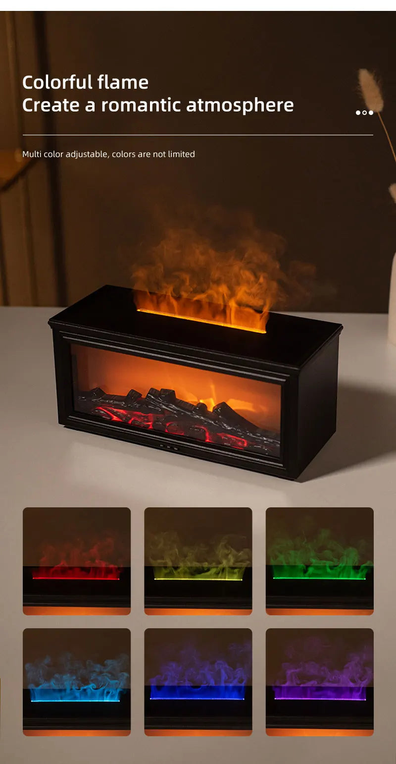7-Color Mini Flame Aromatherapy Diffuser - Essential Oil Fireplace Humidifier