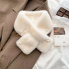 Women's Thick Faux Rabbit Fur Cross Collar Scarf - Winter Neck Warmer Soft Furry Solid Color Shawl