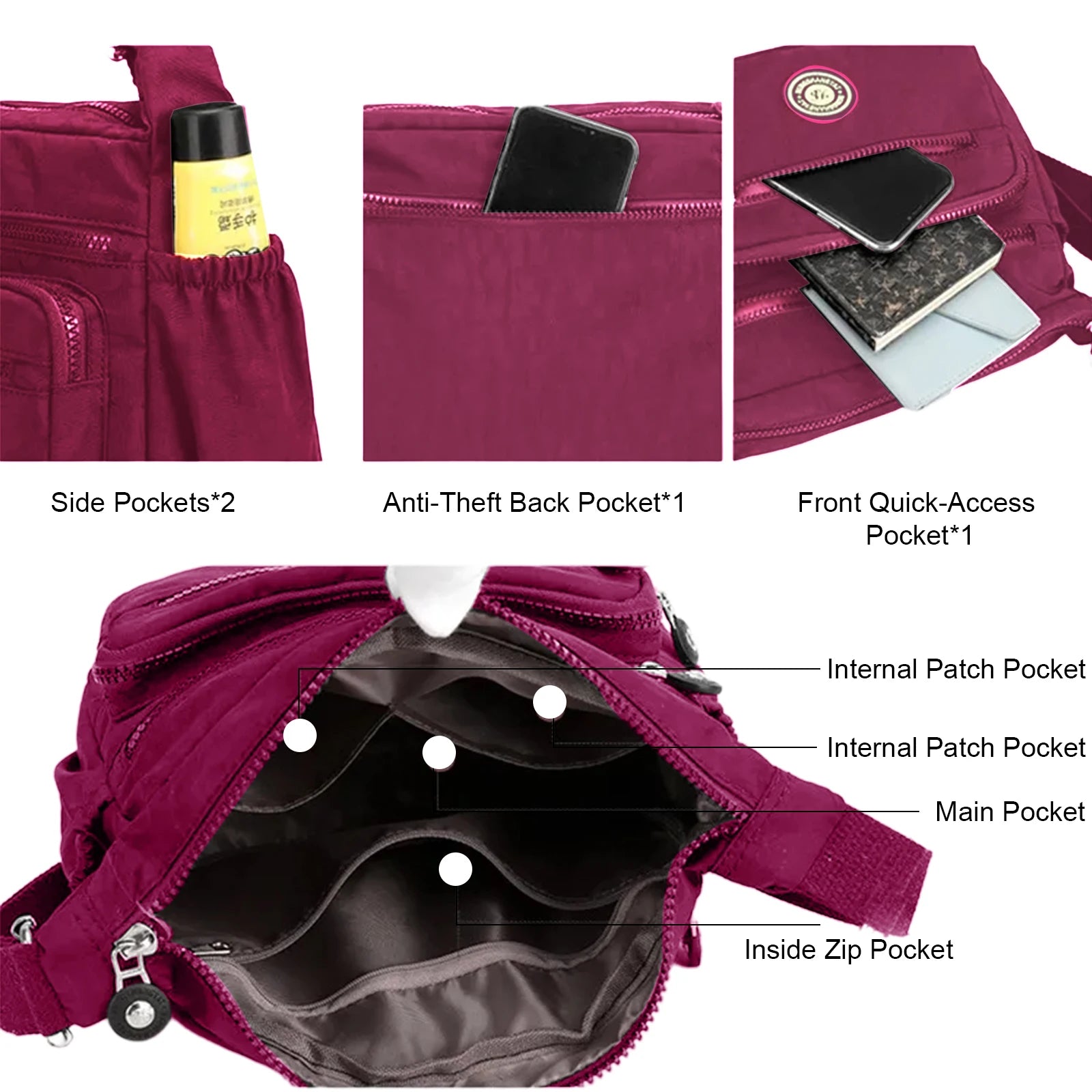 Waterproof Nylon Crossbody Bag for Women – Casual Adjustable Shoulder Messenger Bag