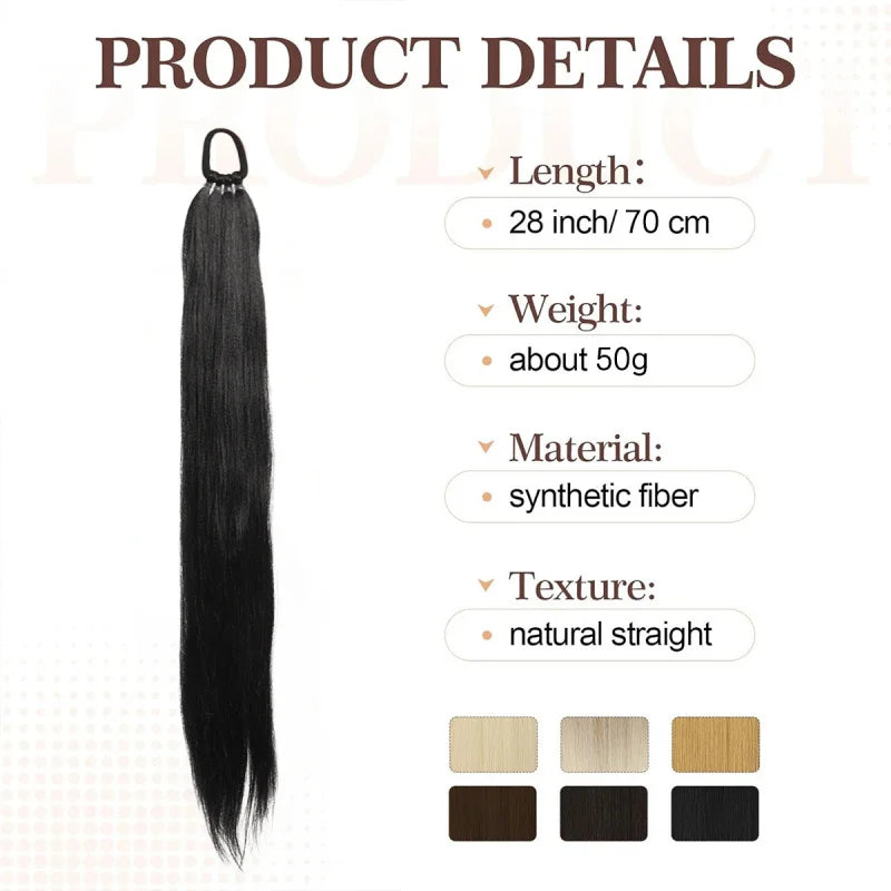 28 Inch Synthetic Straight Ponytail With Elastic Hair Rope Hair Extensions Fashionable For Daily Use Party Hair Accessories