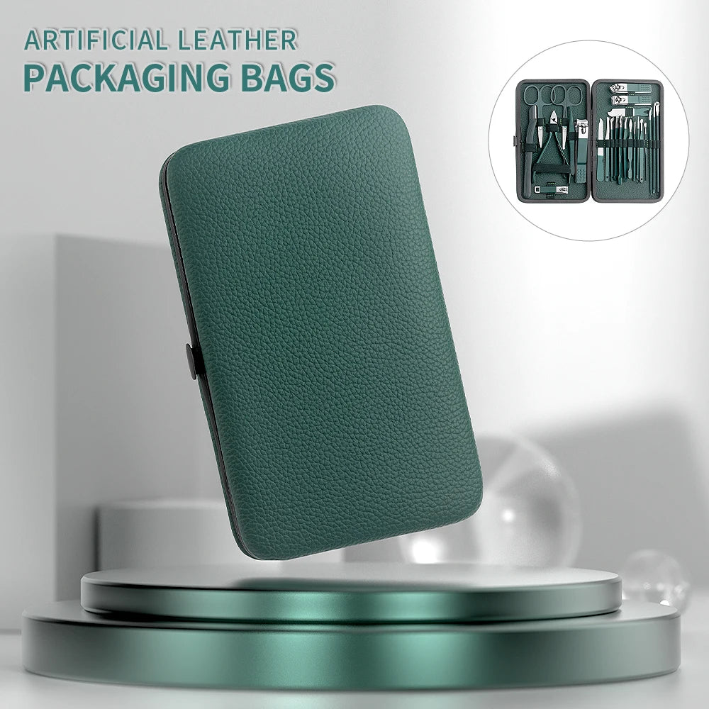 Green Stainless Steel Nail Clipper Set — 7/13/24-Pc Portable Manicure & Pedicure Tools