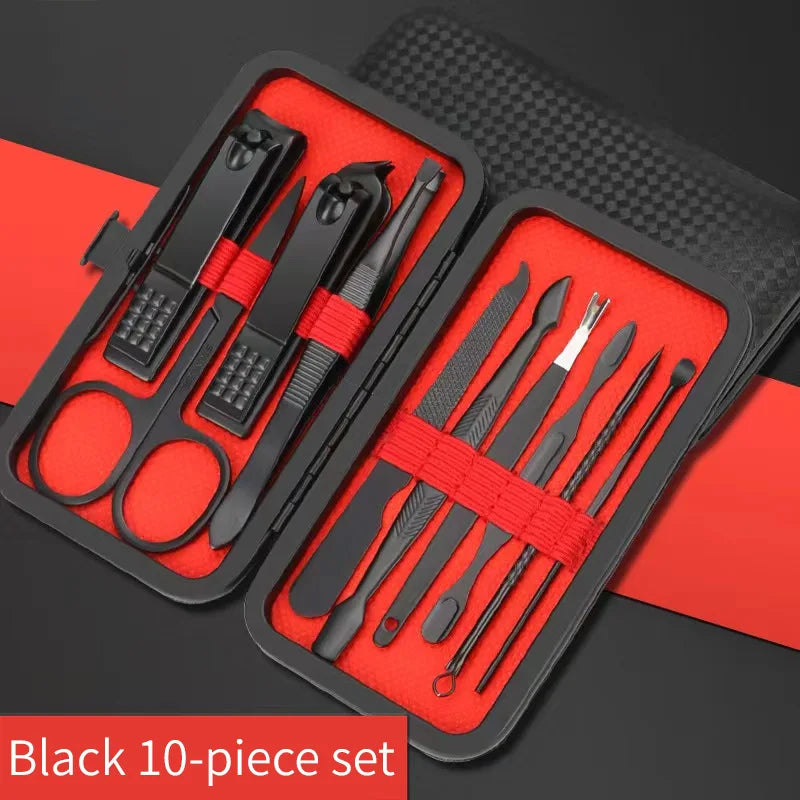 Black & Red Nail Clipper Set – Stainless Steel Manicure & Pedicure Tool Kit, Multi-Pack (4/7/10/12/16/18/24 Sets)