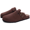Women's Suede Mules with Cork Insole, Arch Support Slip-On Sandals with Adjustable Buckle – Casual Summer Slides
