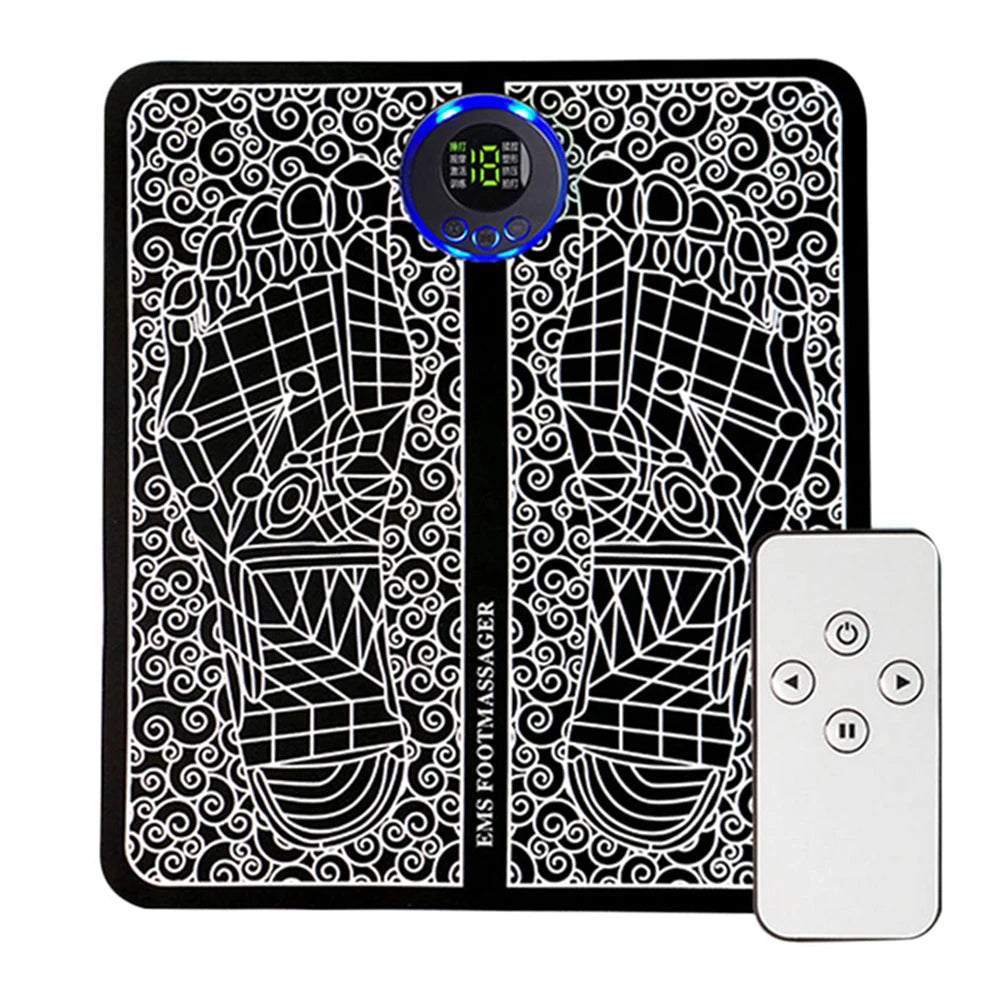 EMS Foot Massage Mat - 8 Modes USB Rechargeable Circulation Massager with Remote for Feet & Legs