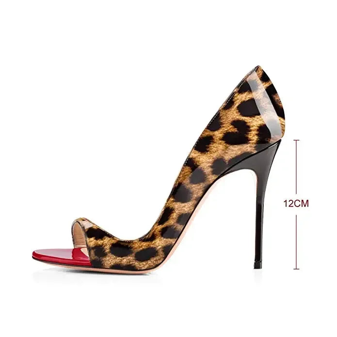 Black Patent Leather Peep-Toe Stiletto Pumps with Red Lining, 12 cm (4.7 in) Heel, Plus Size EU 33-46