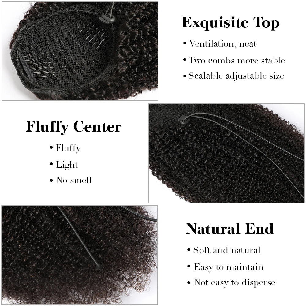 Alibele Afro Kinky Curly Clip-In Drawstring Ponytail Remy Mongolian Human Hair Extensions