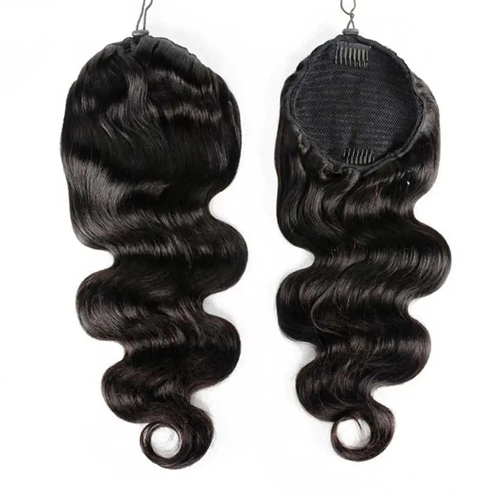 Body Wave Drawstring Ponytail Clip-In 100% Brazilian Remy Human Hair, Natural Color